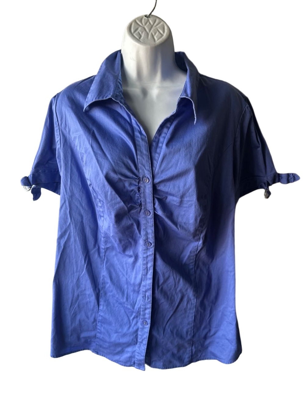 Lane Bryant Royal Blue Ruched Placket Collared Button Down Shirt Size 20